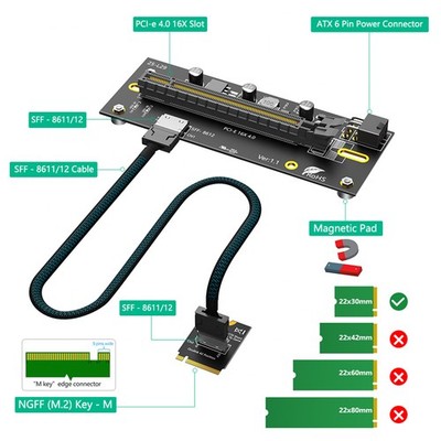 PCI-E 4.0 x16 to M.2 Extension Cable GPU Riser Card M.2 M key to PCI Express