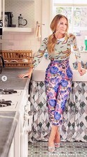 ZIMMERMANN BELTED COPPED FLORAL PRINT SILK -SATIN TAPERED PANTS SIZE 0 (US 2-4)