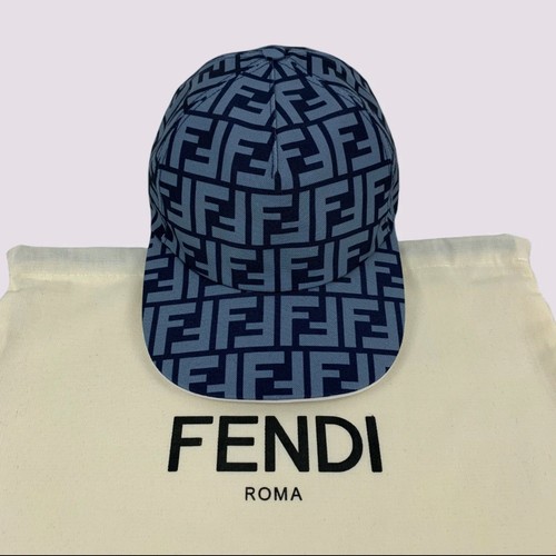 Fendi Zucca FF Logo Print Canvas Baseball Trucker Cap Hat Head Navy Blue Size M