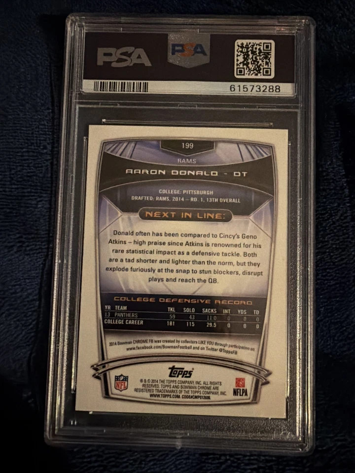2014 Bowman Chrome Aaron Donald Rookie Pulsar Refractor RC PSA 9 Los Angeles Ram - Image 3 of 4