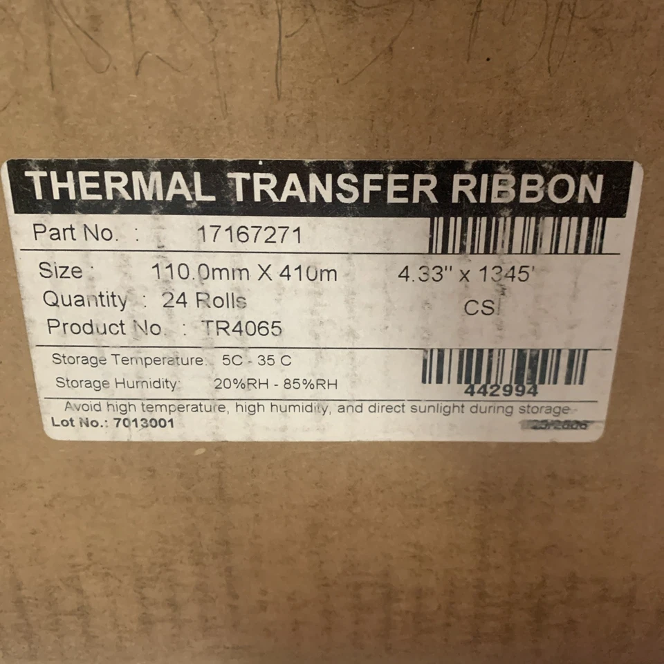 Thermal Transfer Ribbon 4.33'' x 1345' 23 Rolls Black For SATO & DATAMAX TR4065 - Image 2 of 4