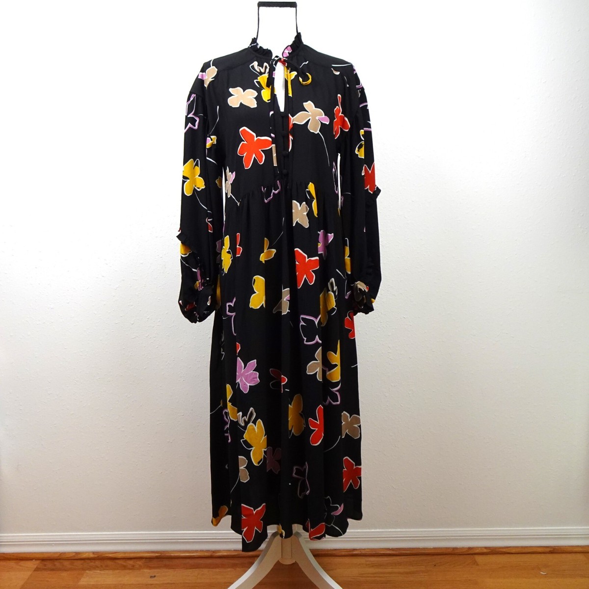 Ted Baker Yviee Chuck Ruffle Long Sleeve Floral Midi Dress Size 4 US Ted  Size 1