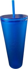 Starbucks 2023 Blue Soft Touch Venti 24oz Tumbler Straw Cobalt Matte Velvet