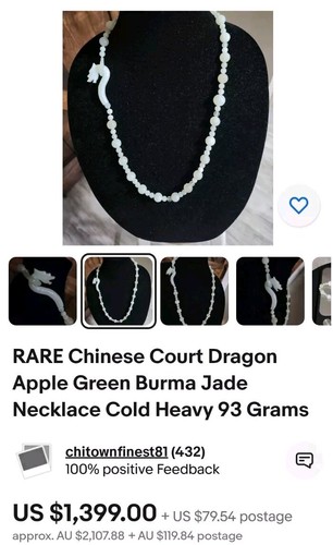 Vintage 71cm Chinese Export Icy Green Carved Jade Bead Necklace Dragon Clasp 79g - Picture 18 of 23