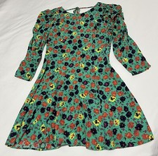 Zara Green Dress Pansy Flowers Yellow Red Purple Sz M Medium