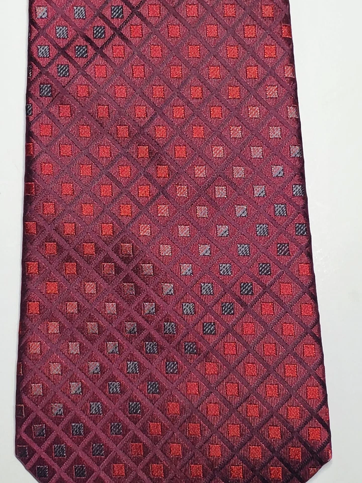 Corbata de seda Kenneth Cole Reaction rojo borgoña gris corbata geométrica para hombre 59 x 3,75 Foto 2 de 4