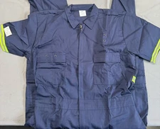 AUW Men's Short Sleeve Coverall With Safety High-Vis Stripes, Light Navy