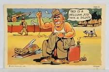 Vintage Postcard Comic Military Soldier Mending His Clothes Unposted Unused
