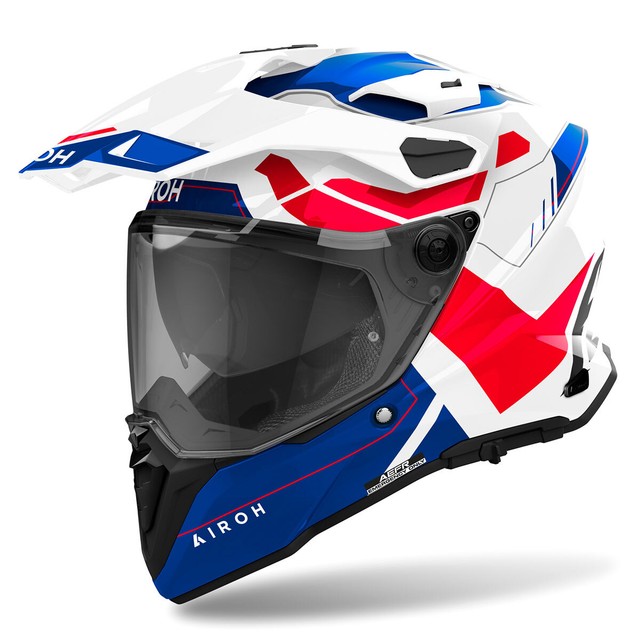Casque Enduro Dual Route AIROH Commander 2 Reveal Bleu Rouge Blanc Brillant
