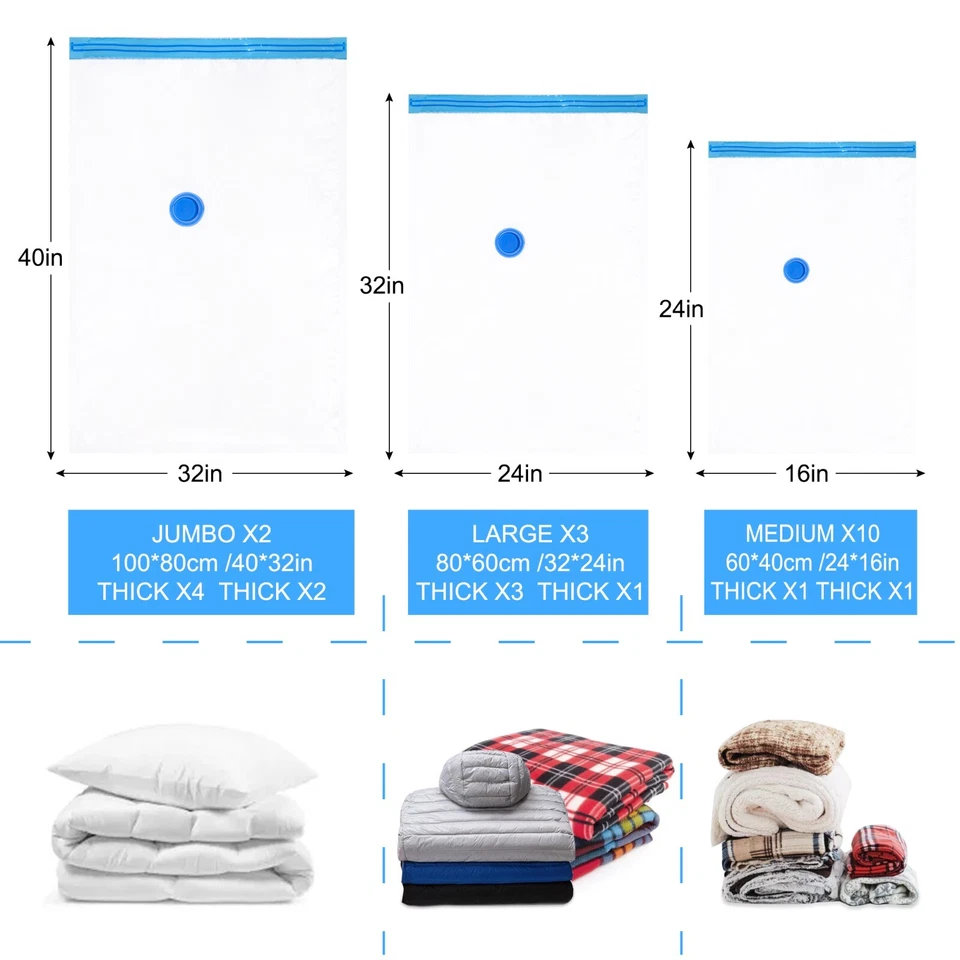 15 x Variety Size Vacuum Space Saver Travel Sized Storage Bags with Hand Pump UK - Image 2 of 4