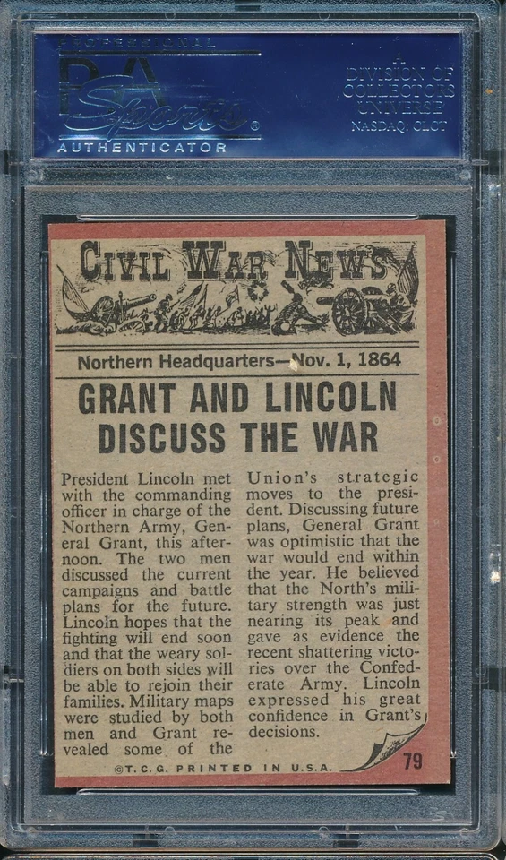 1962 Topps Civil War News #79: Council of War ~ PSA 9 oc - Image 2 of 2