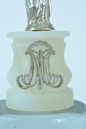 Cute 19THc miniature Virgin and Child statue alabaster pesdestal - Photo 5 sur 6