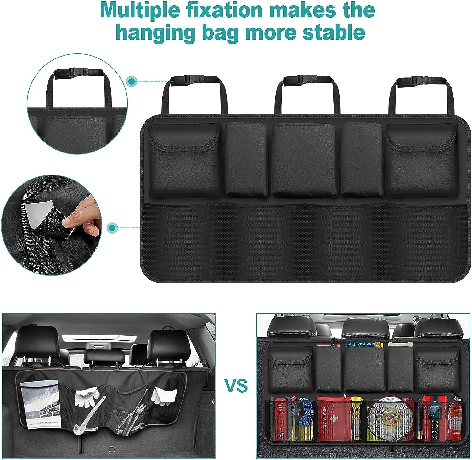 Organizer Bagagliaio Auto 9 Tasche Contenitori Portaoggetti per Sedile Post - Miniatura 4