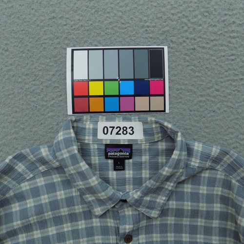Patagonia Shirt Mens Large Gray White Button Up Organic Seersucker Yachting 7283 - Picture 11 of 11