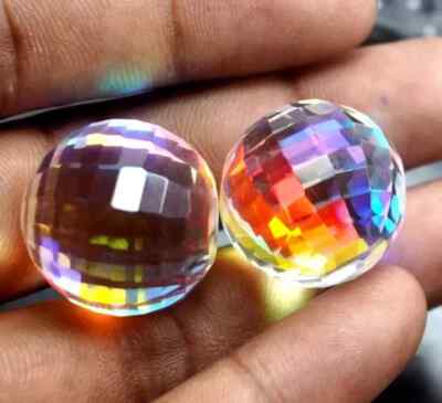 112 Ct+ Natural Rainbow Mystic Pair Topaz Ball Cut Loose Certified Gemstone AAA