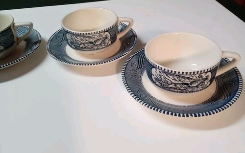 Vintage Currier and Ives Royal China Cup and Saucer - Set of 4 - Picture 3 of 10