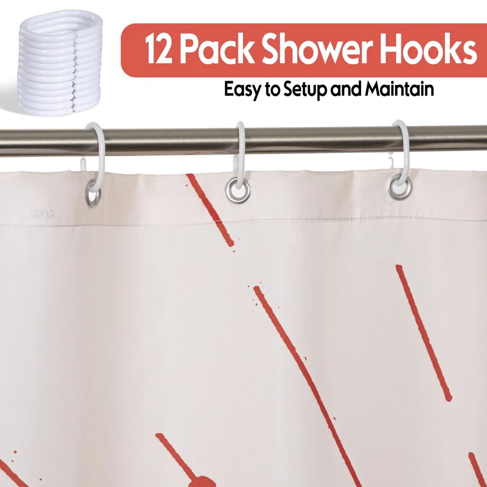 Juego de Cortinas de Ducha Naranja Puesta de Sol Línea Abstracta Pico Boho 72"W x 72"L (Pack de 1) Foto 3 de 4