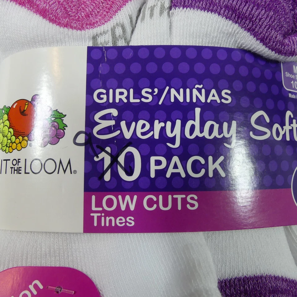 Calcetines Fruit Of The Loom niñas medianos 10,5-4 corte bajo cojín suave todos los días 9 pares Foto 2 de 4