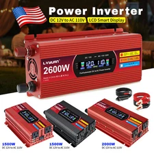 1500W 2000W 2600W Car Power Inverter 12V to 110V 120V With 2USB 2AC LCD Display