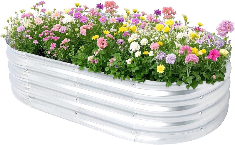 Raised Garden Bed, Galvanized Raised Garden Bed Box, Oval Metal Planter Garden