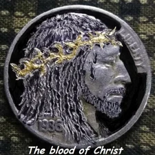 Hobo Nickel hand carved original by J&M Tarantula buffalo as the blood of Christ