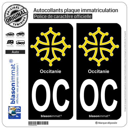 2 Stickers autocollant plaque immatriculation : OC Occitanie - Croix - Picture 2 of 9