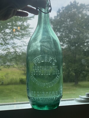 Scarce Antique Polak s Easthampton Bottling Works Green Glass Soda Beer? Bottle
