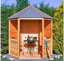 WOODEN GARDEN GAZEBO ARBOUR 7x6 HEXAGONAL TIMBER PATIO BBQ HUT SHIPLAP WOOD  7ft