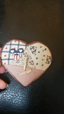 Vintage primitive patriotic fabric heart brooch