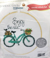 Counted Cross Stitch Kit Dimensions Bicycle 6" Round Framed "Enjoy the Ride"