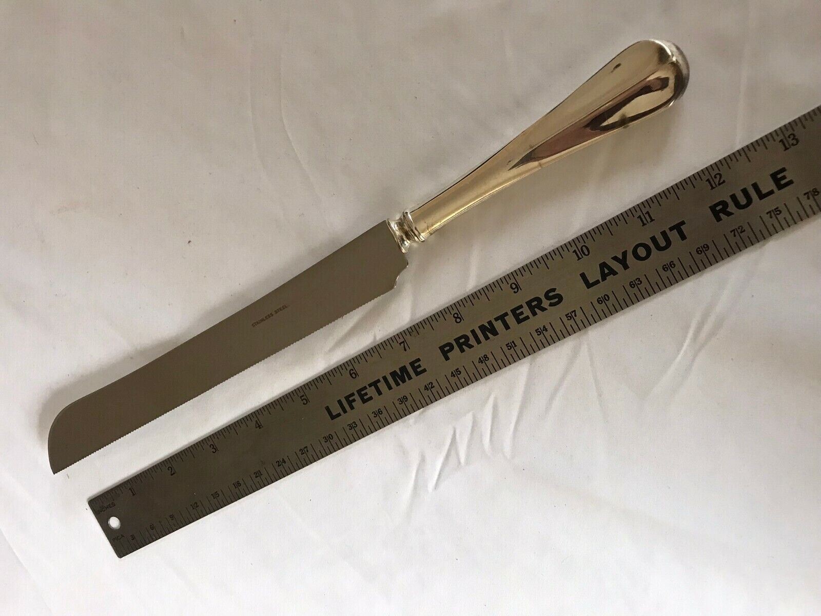 Bread Knife Italy Stainless Kitchen Cake w/ Saw Tooth Silver Plate Handle 12''