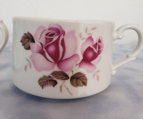 VTG CONTESSA Fine China Set of 2 Coffee Mugs Rose Pattern Teacups Made in JAPAN - Picture 11 of 15