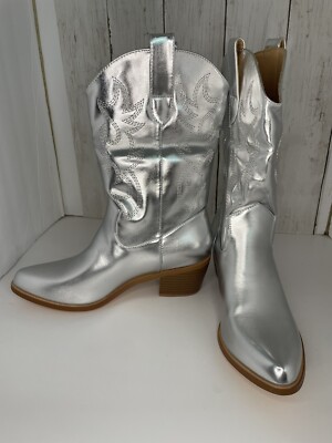 Silver Shiny Metallic Cowgirl Cowboy Boots Women's Size