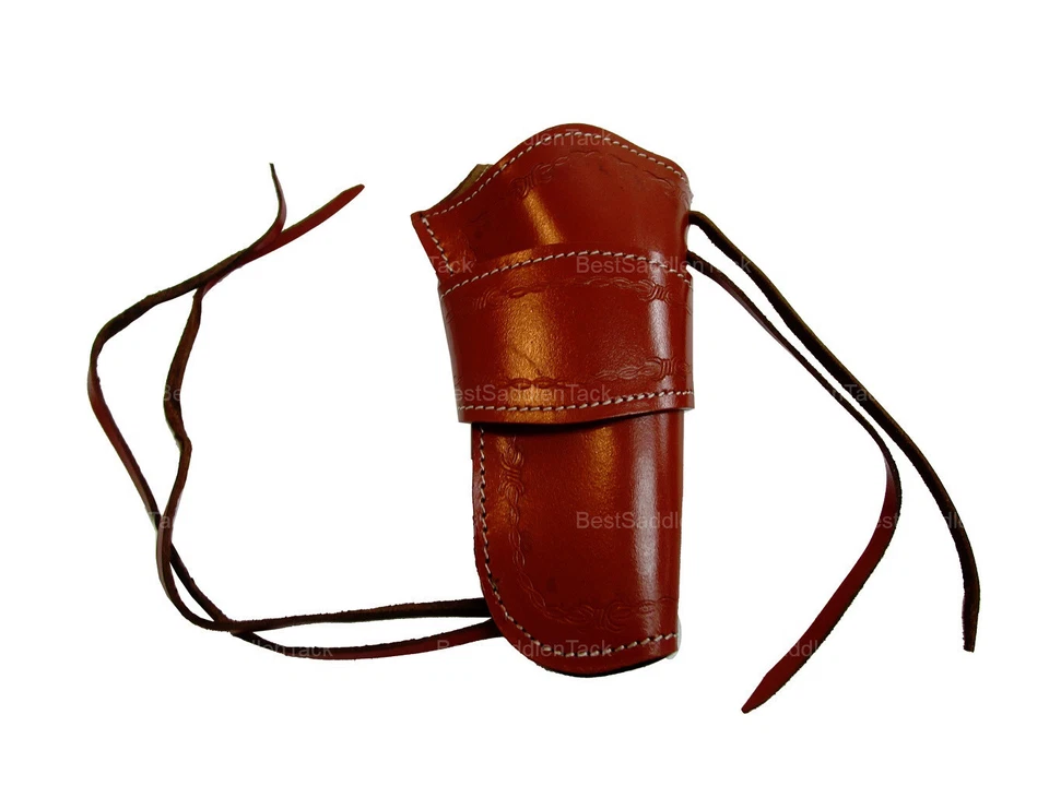 Leather Gun Holster OWB Long Barrel Fit Barbed Tooled Border Red - Right Handed - Image 3 of 4