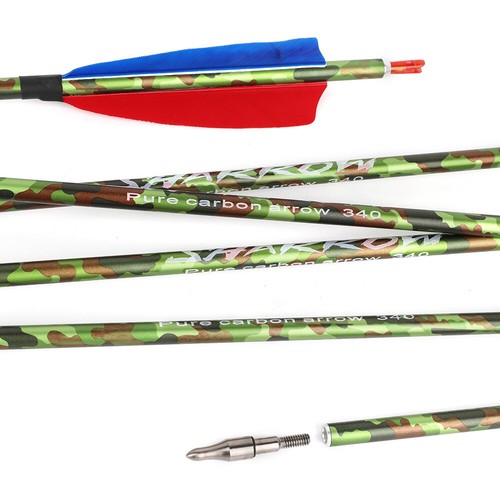 30" Pure Carbon Arrows SP340 Turkey Feather Broadheads Camo Archery Bow Hunting - Picture 4 of 15
