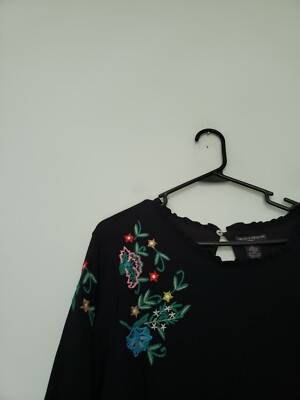 chelsea and theodore embroidered dress Chelsea & Theodore Embroidered Black Red Holiday Christmas Velvet Dress XL  (J9)