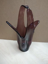 Vtg Amethyst Stretch Glass Handkerchief Basket Vase, Likely Viking Or Smith GUC