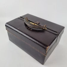 Antique Asprey & Co Dark Mauve Morocco Leather Vanity Case W/ Silver Topped Jar