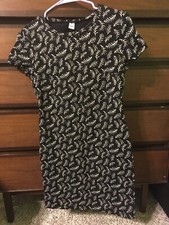 Old Navy Dress Black Cotton Spandex Plant Leaves Print Stretch Womens S