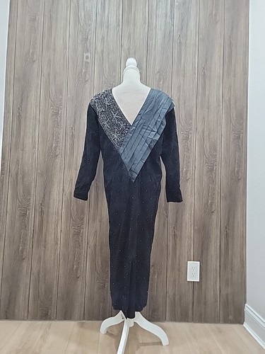 Vintage Hannah Pang Suede Black Beaded Leather Maxi Oversized Dress - Picture 6 of 11