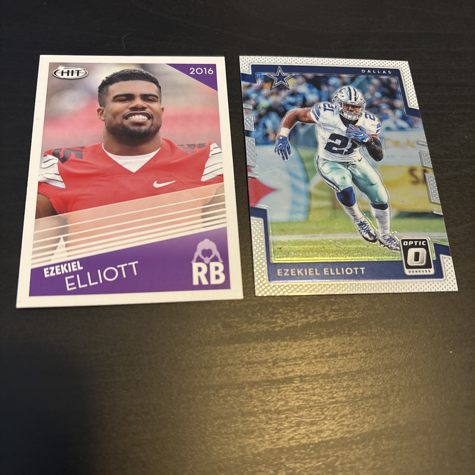 EZEKIEL ELLIOTT 2016 Hit RC ROOKIE #5 & 2017 Optic #49 Cowboys Football (p)