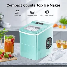 Self-Cleaning Ice Makers Countertop 9 Cubes in 6 Mins26Lbs/24Hrs for Home Bar 