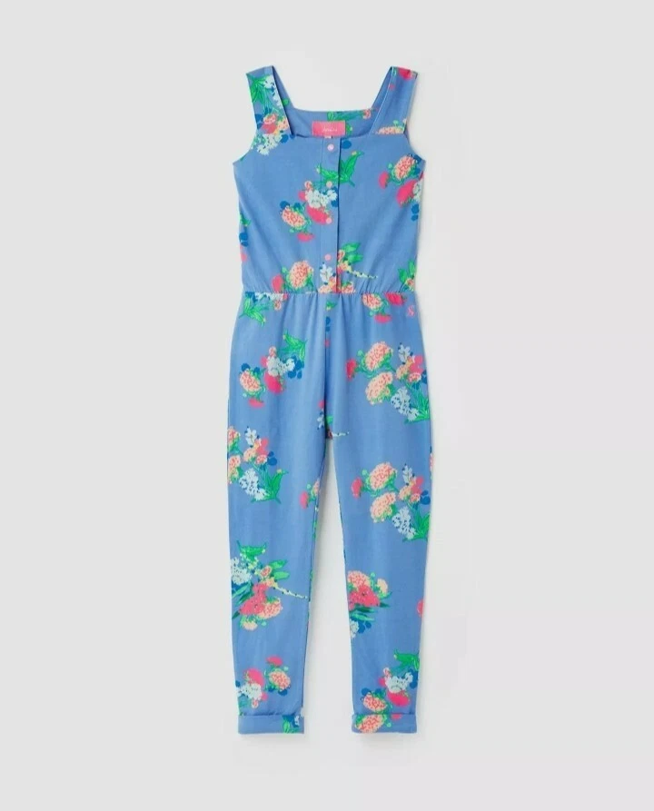 Joules Girls Kelsey Jersey Printed Jumpsuit.Blue Floral.4 Years