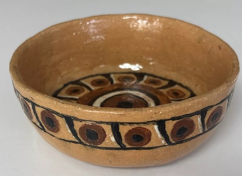 Vintage Pottery Antique Bowl Clay Hand Painted Dated 9/2/34 Initials KS