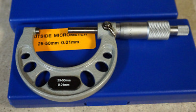 25-50mm Outside Micrometer, Metric w/ case & 25mm Extension NEW 06314736