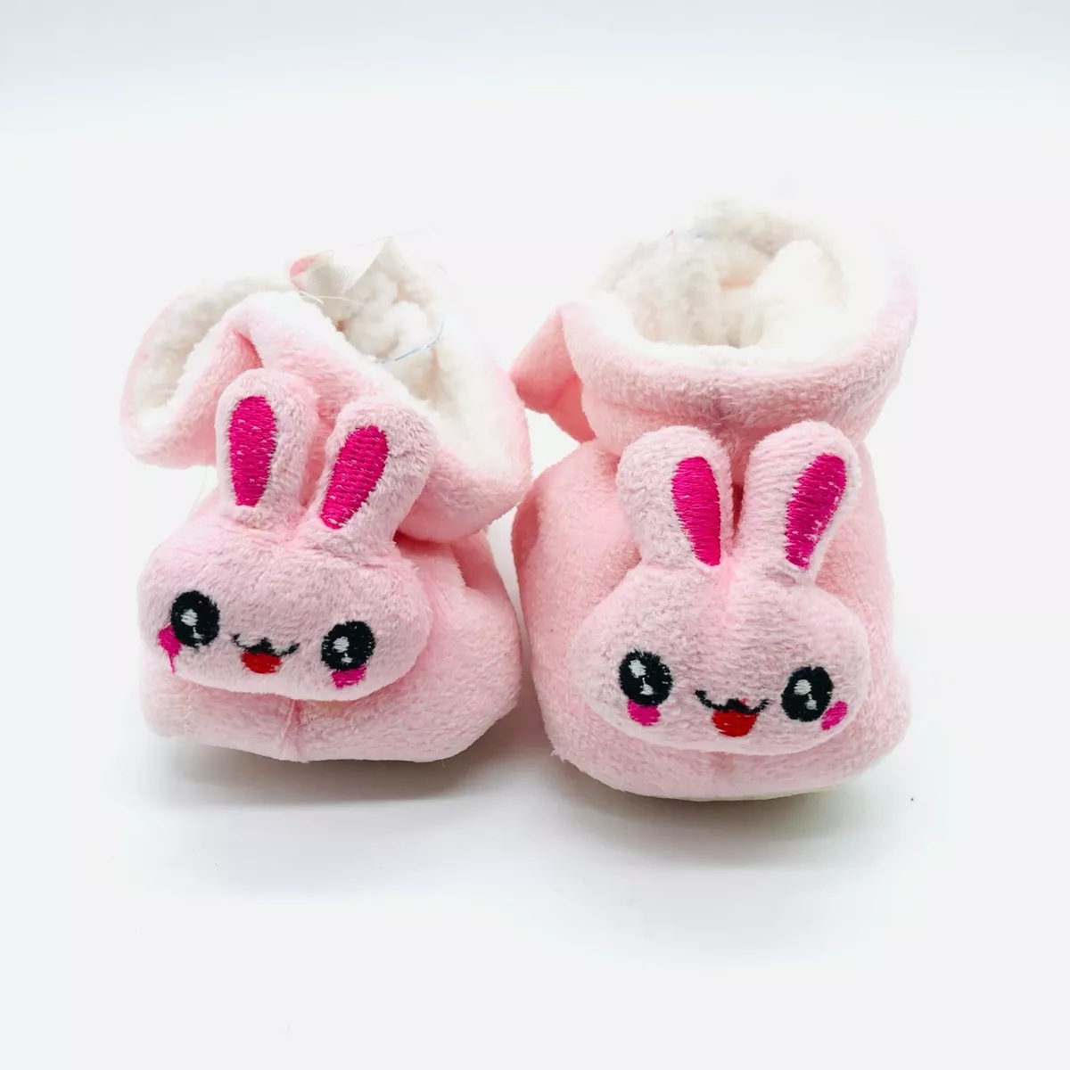 Baby Girls Bootie Slippers Fleece Soft Sole Bunny Rabbit Pink Size