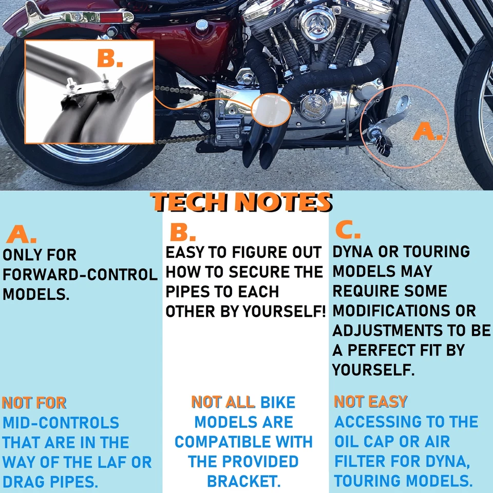 Tubos de escape O.D LAF de 2" con cono de par para Harley Sportster Dyna triple cromo Foto 2 de 4