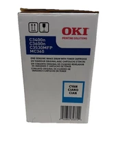 Genuine OKI Image Drum and Cyan Toner Cartridge 43460203 for C3400n Printer