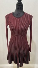 NWOT Express Womens Long Sleeve Ribbed Chevron Knit Sweater Dress Red Black XS