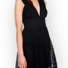 Black Geo Lace Crochet Fit & Flare Little Black  Cocktail Dress Bardot Sz 6